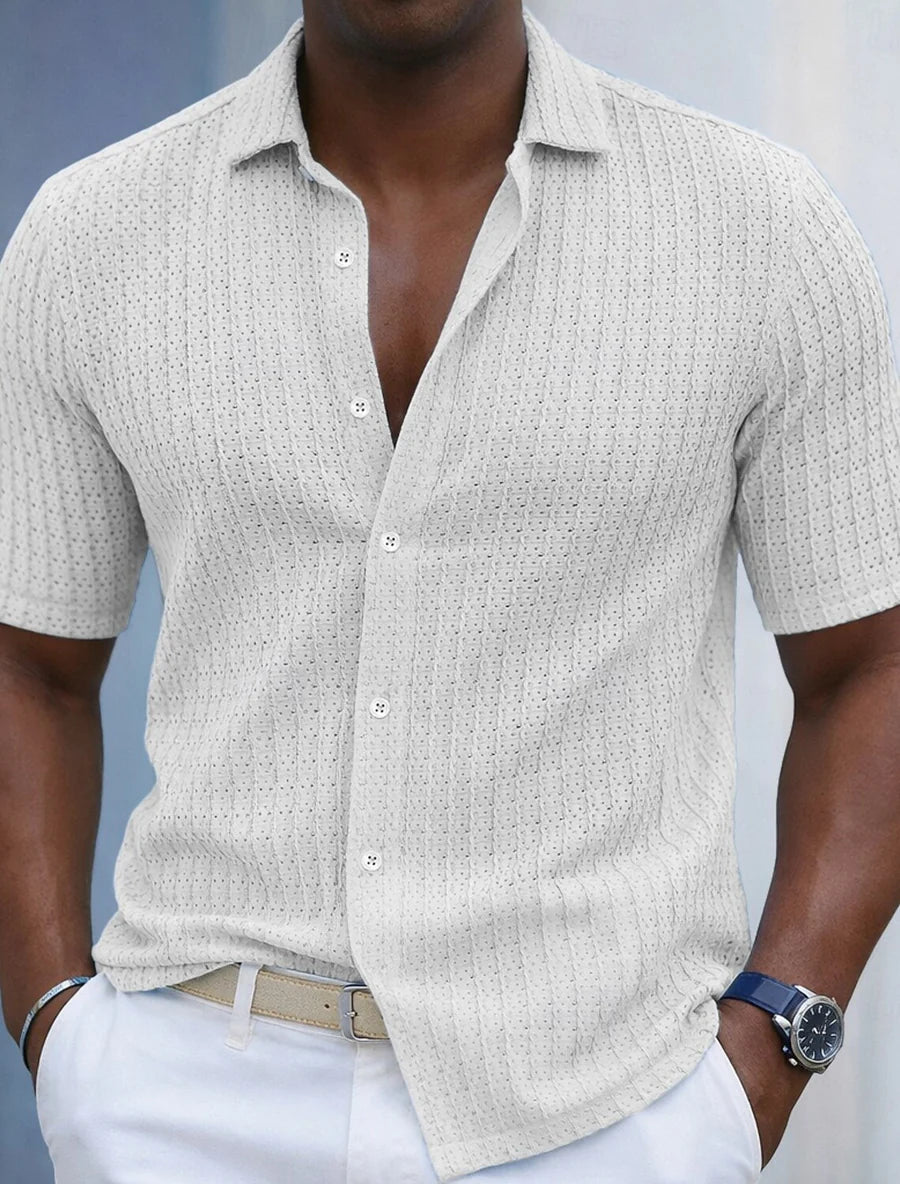 Camicia Jacquard a Righe Texture Rilievo