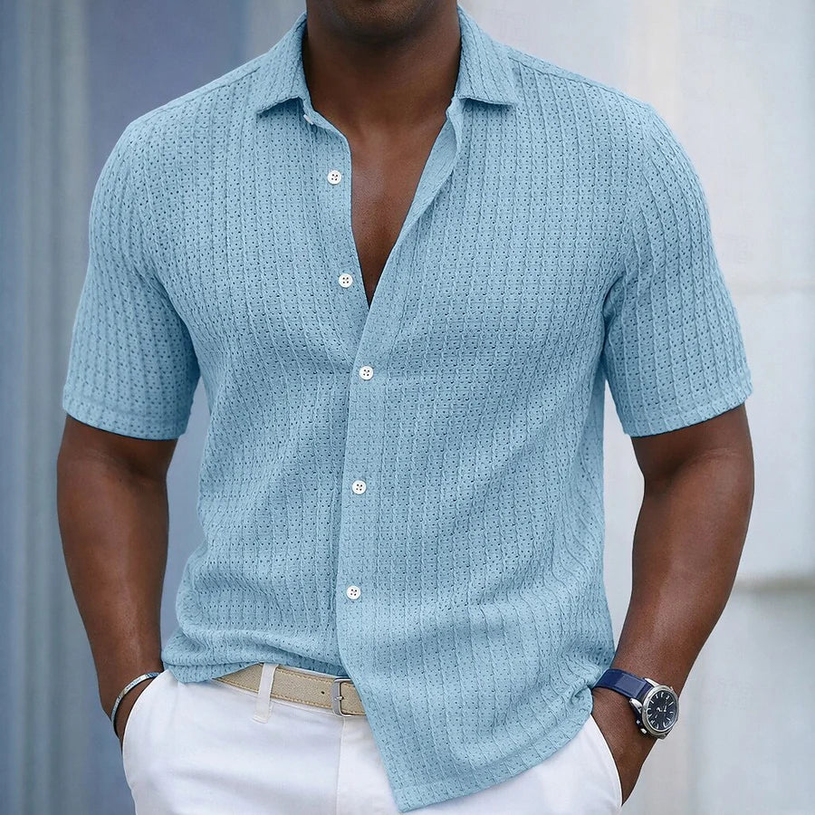 Camicia Jacquard a Righe Texture Rilievo