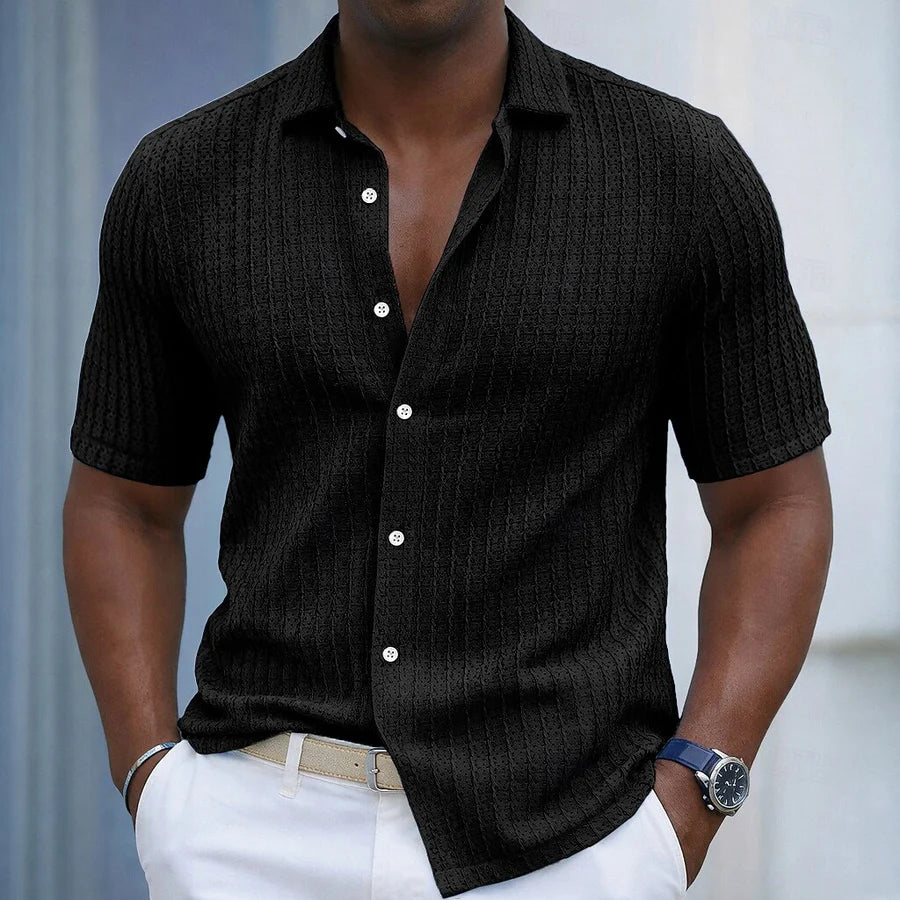 Camicia Jacquard a Righe Texture Rilievo